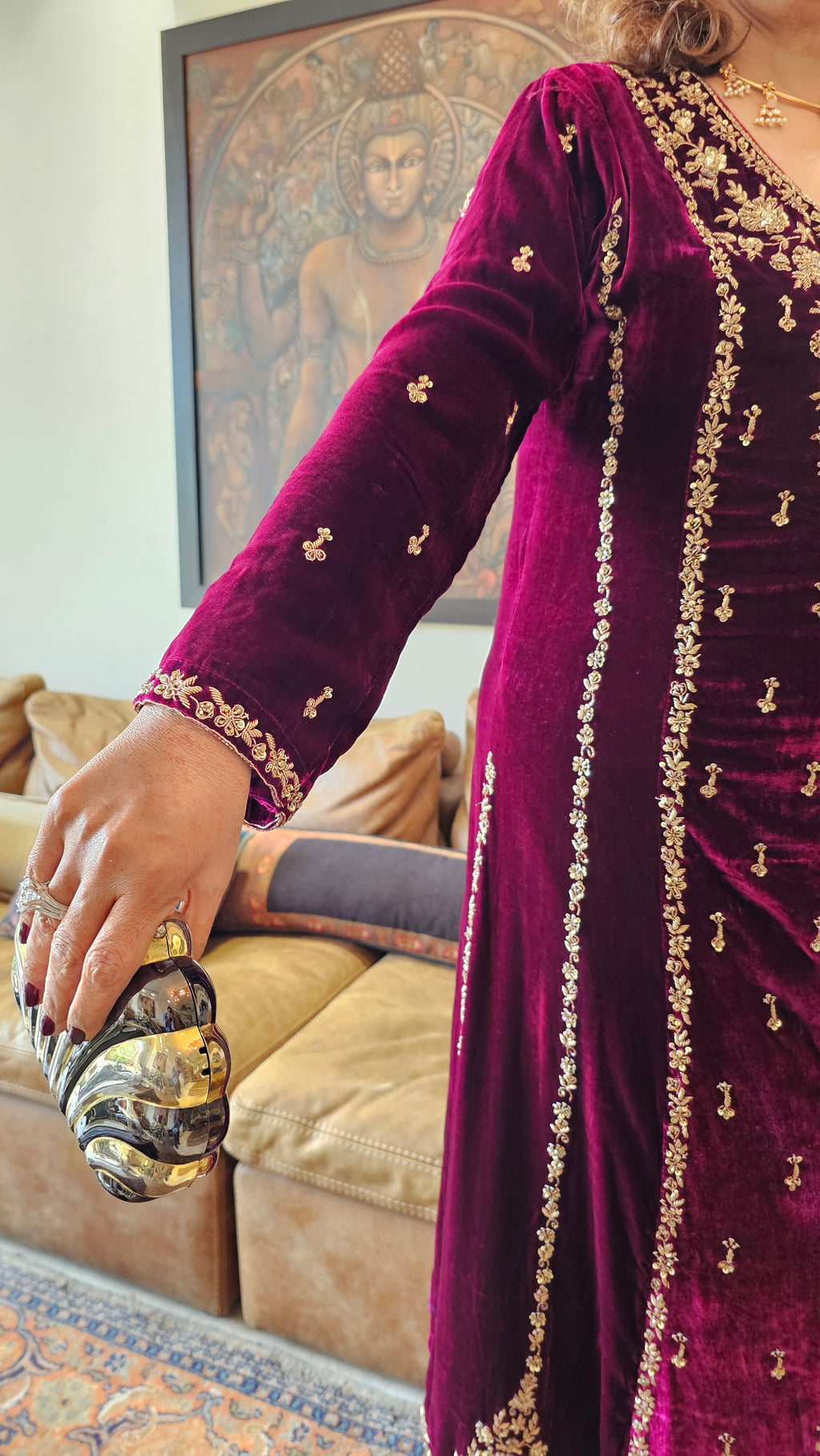 Gorgeous Plush Emerald Silk Velvet Top and Bottom with Hand Embroidery, Dabka work with Tissue Dupatta