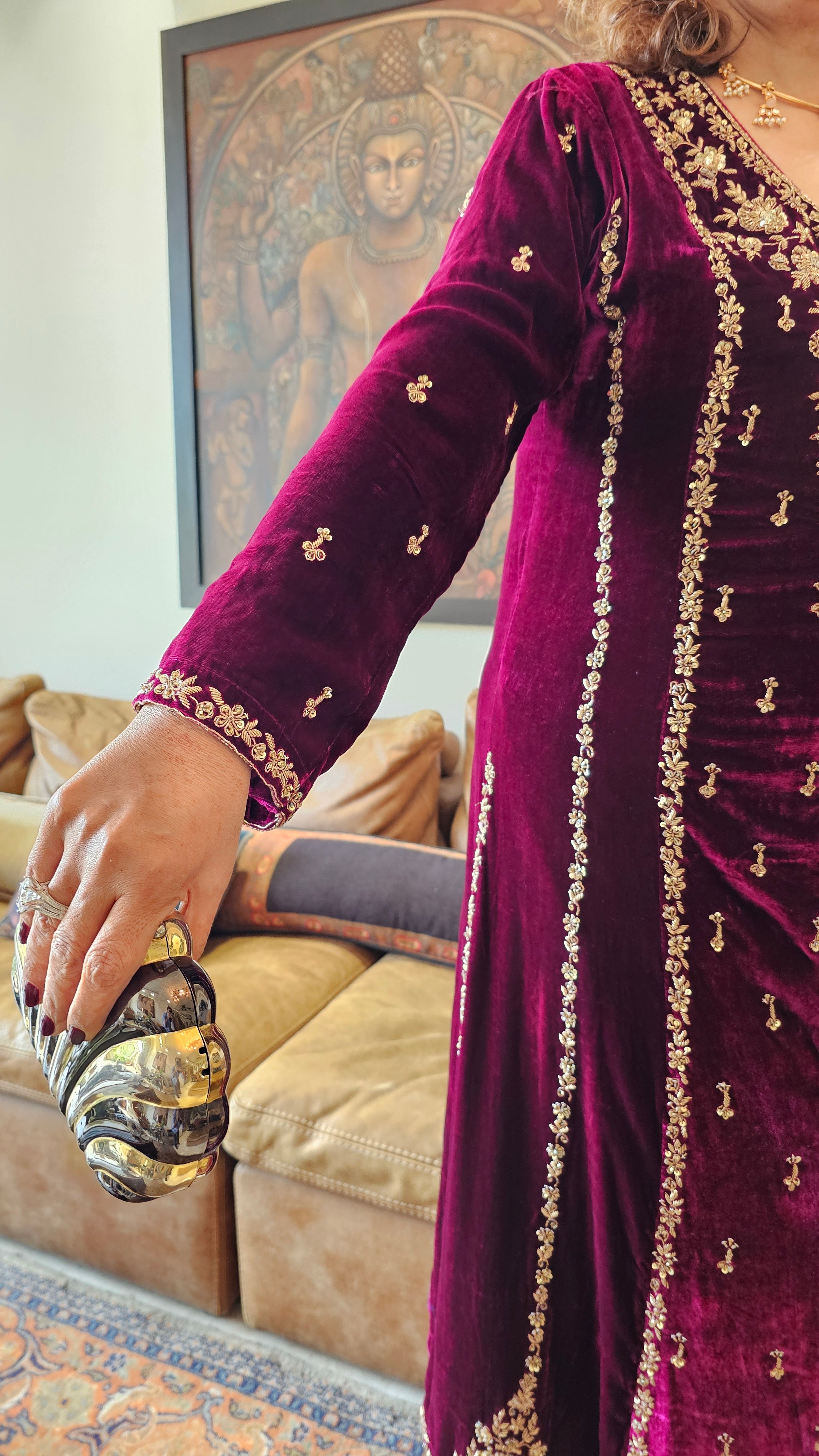 Gorgeous Plush Emerald Silk Velvet Top and Bottom with Hand Embroidery, Dabka work with Tissue Dupatta