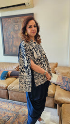 Adorable Midnight Blue Parsi Hand embroidery with Hand Embroidered Bead Work cape with satin Drape Skirt