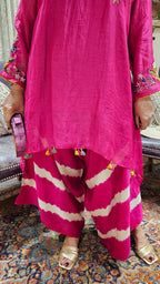 Asymmetric Kurta in Pure Mul Chanderi With Silk Tie and Dye Boho Pants