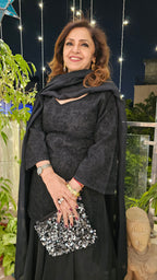 Black Gharara 3 Piece Set in Pure Organza With Dori Embroidery and Handwork