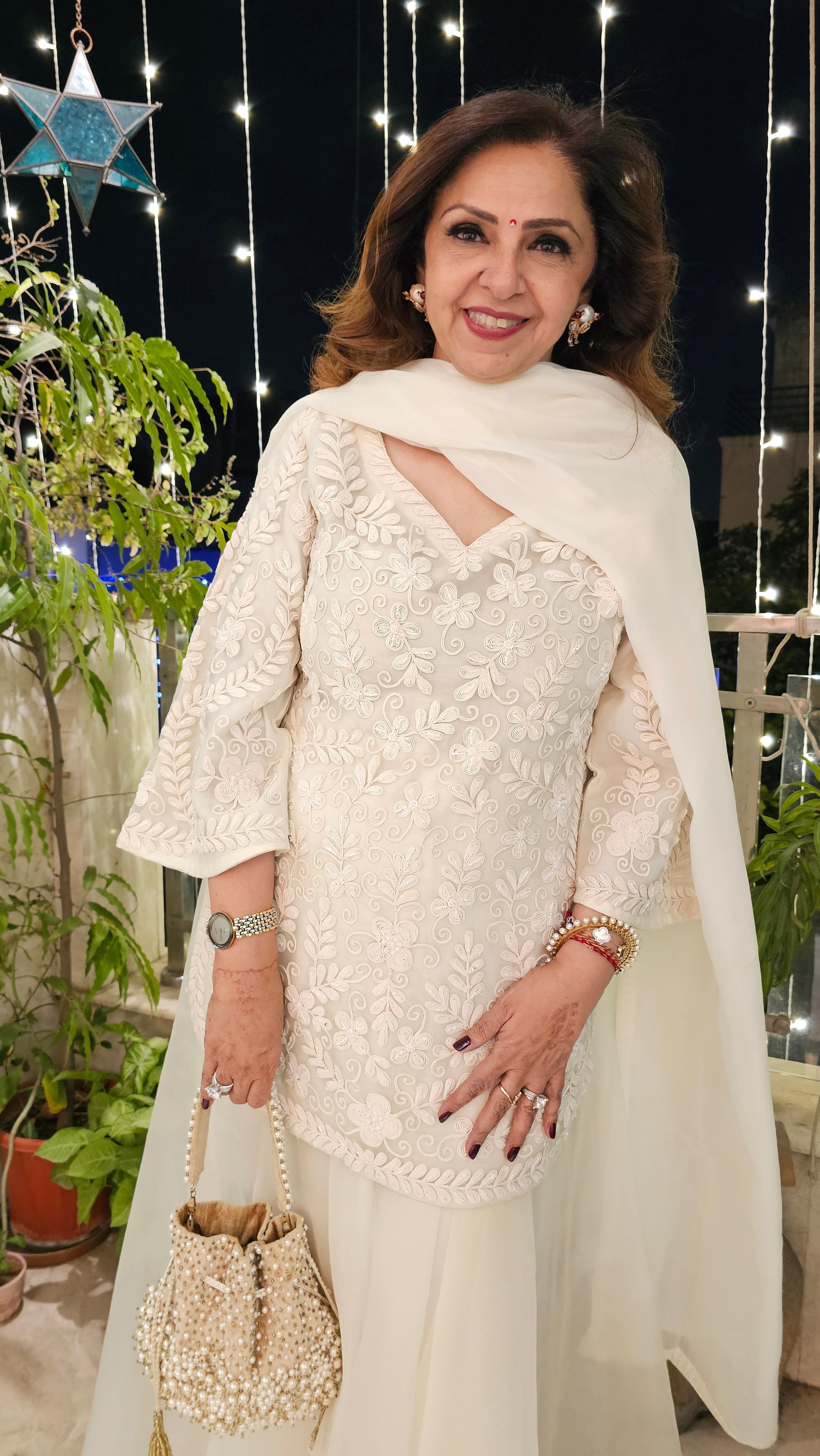 Ivory Gharara 3 Piece Set in Pure Organza With Dori Embroidery and Handwork