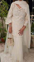Ivory Gharara 3 Piece Set in Pure Organza With Dori Embroidery and Handwork