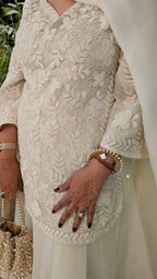 Ivory Gharara 3 Piece Set in Pure Organza With Dori Embroidery and Handwork