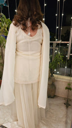 Ivory Gharara 3 Piece Set in Pure Organza With Dori Embroidery and Handwork