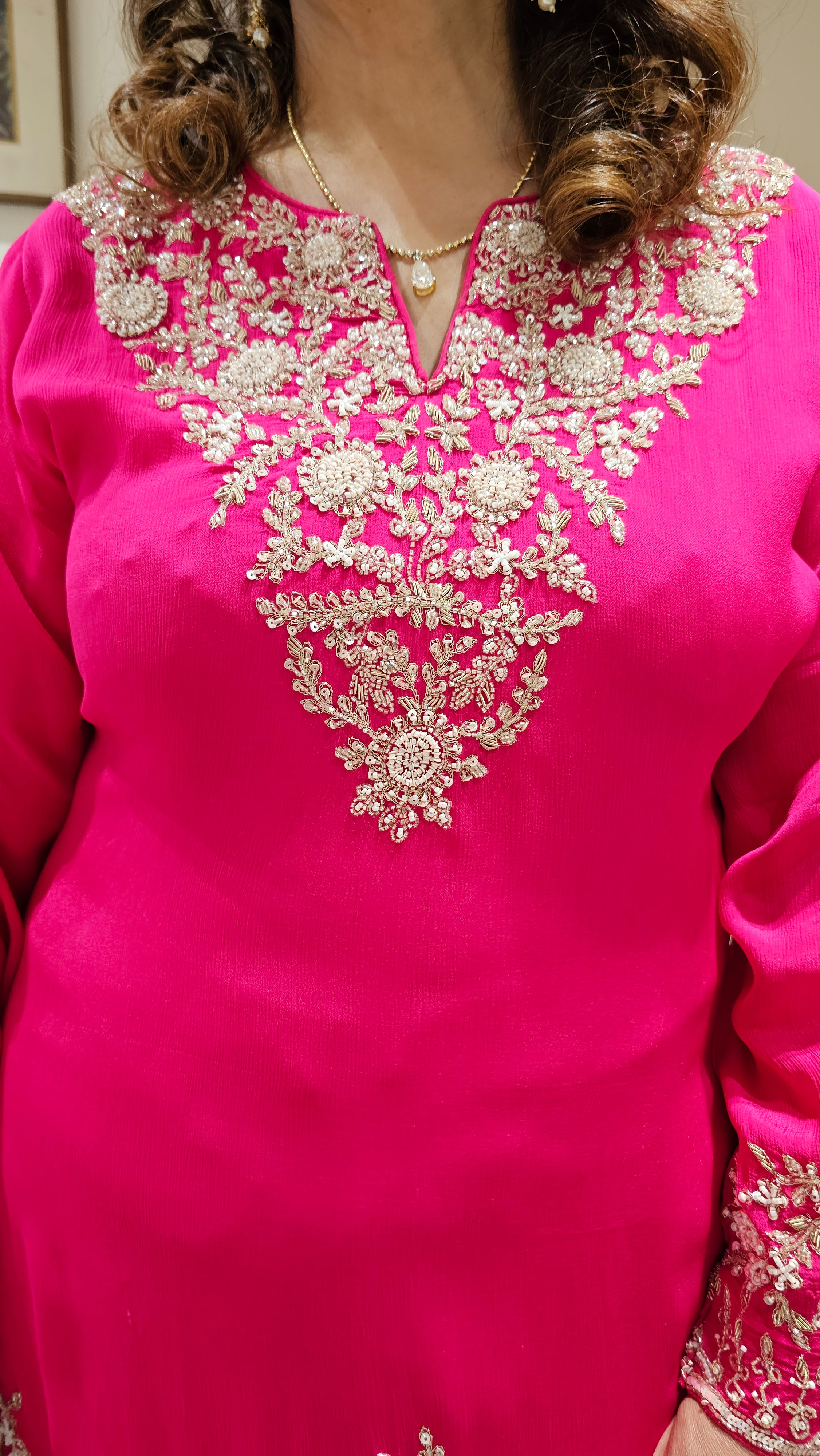 Adorable Crepe Chinon Formal Indo Western Dress With Cutdana and Moti Handwork