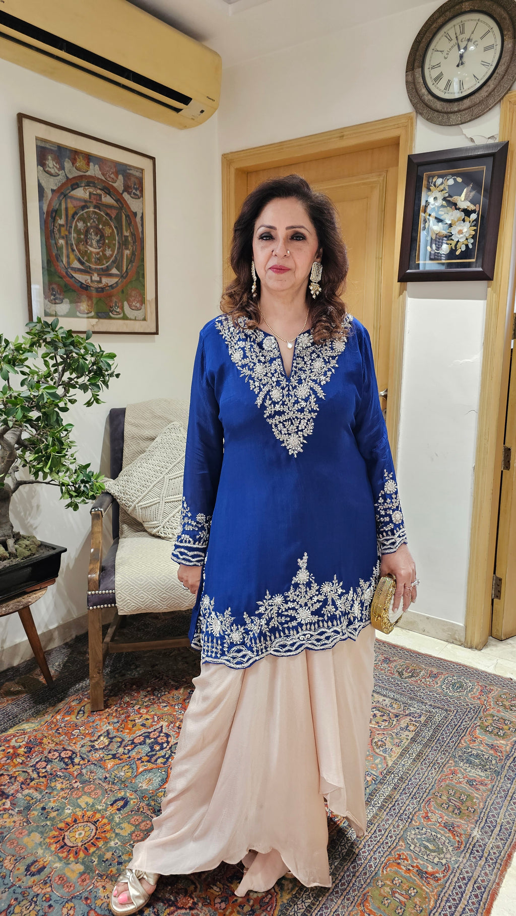 Adorable Crepe Chinon Formal Indo Western Dress With Cutdana and Moti Handwork