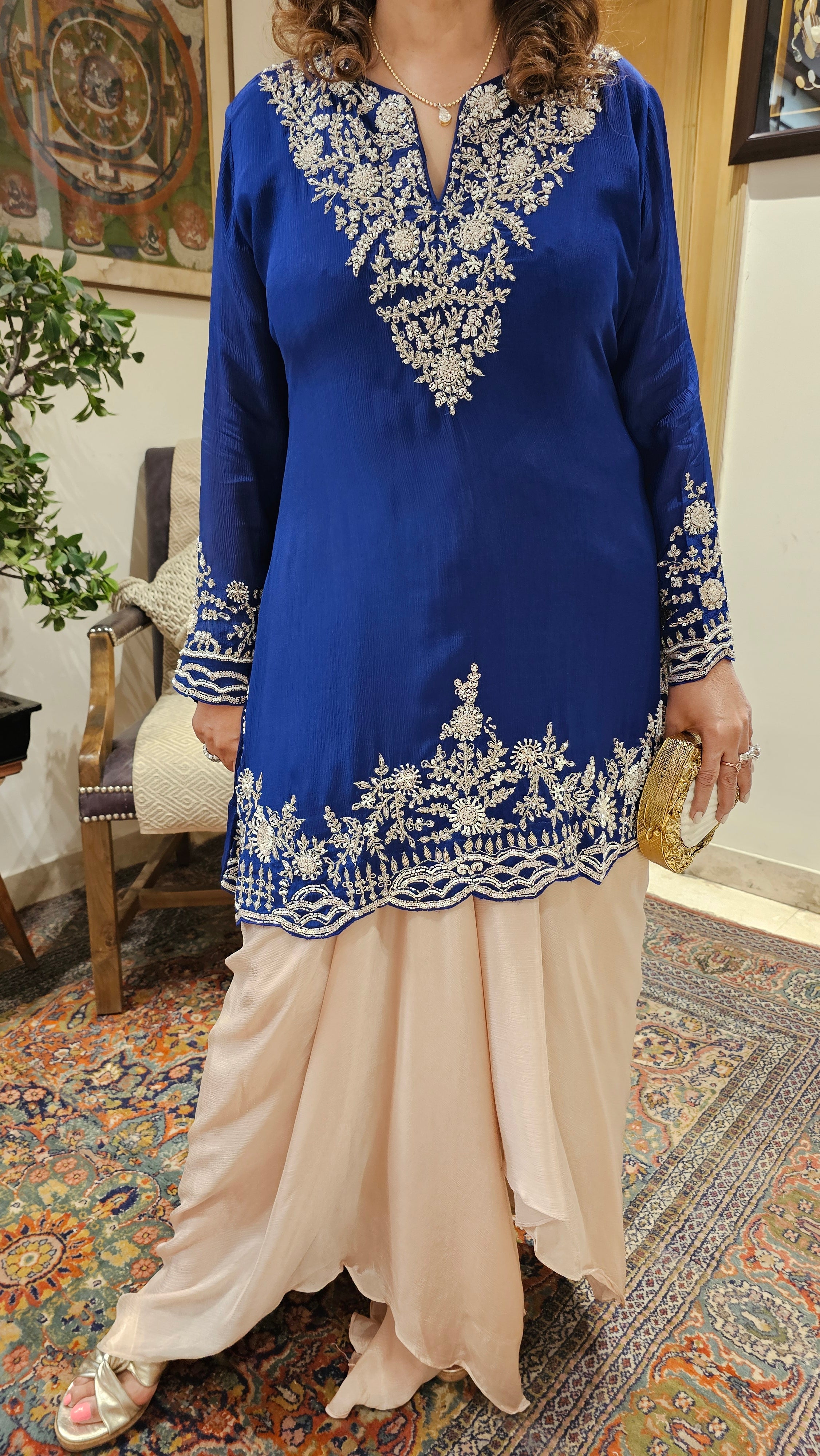 Adorable Crepe Chinon Formal Indo Western Dress With Cutdana and Moti Handwork