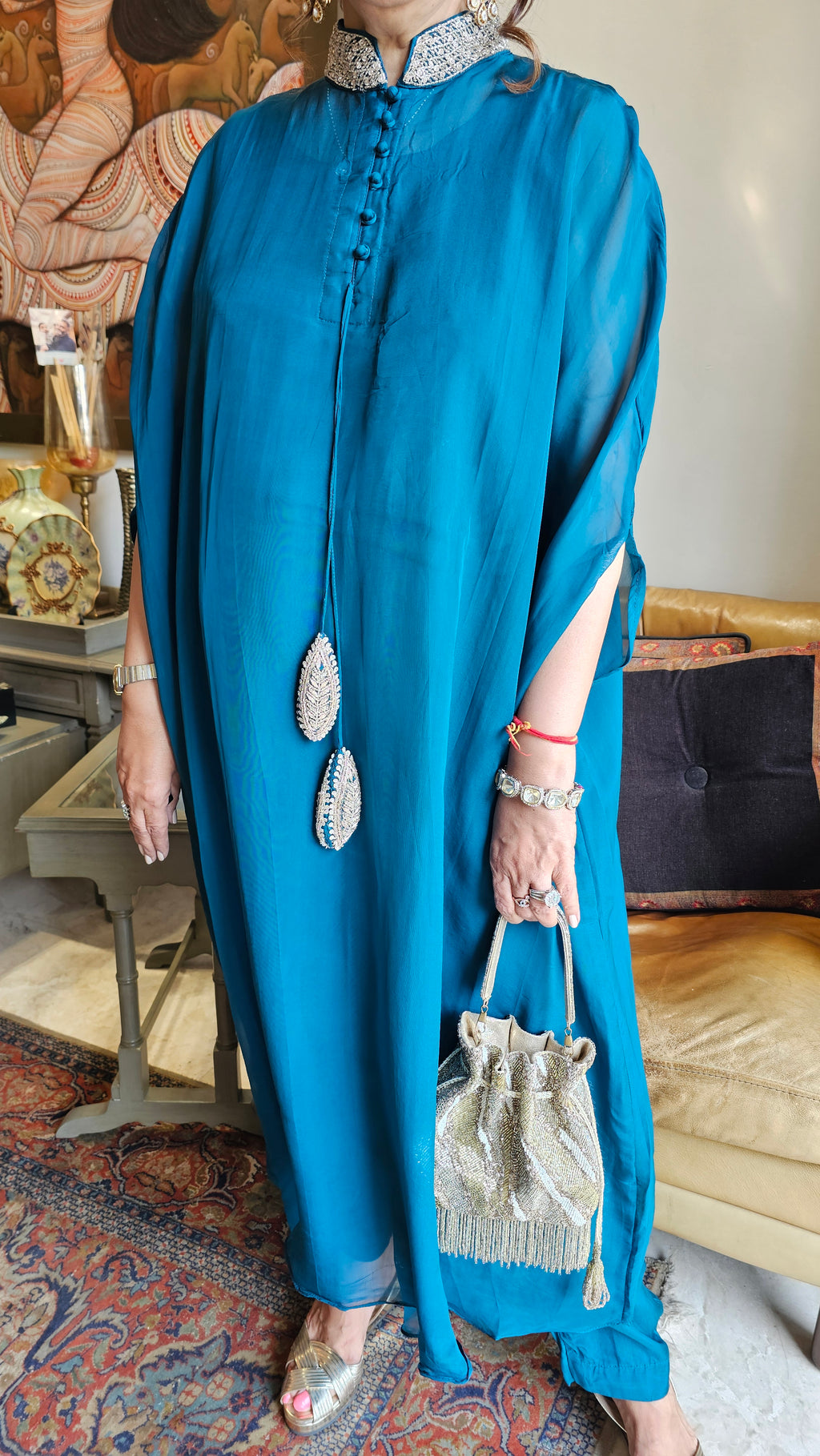 Beautiful Organza & Cotton silk Fusion Outfit with Cudana & Zardozi Handwork