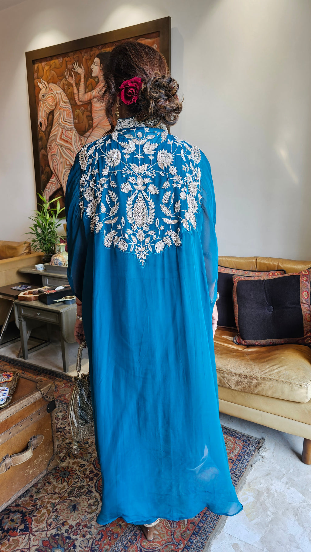 Beautiful Organza & Cotton silk Fusion Outfit with Cudana & Zardozi Handwork