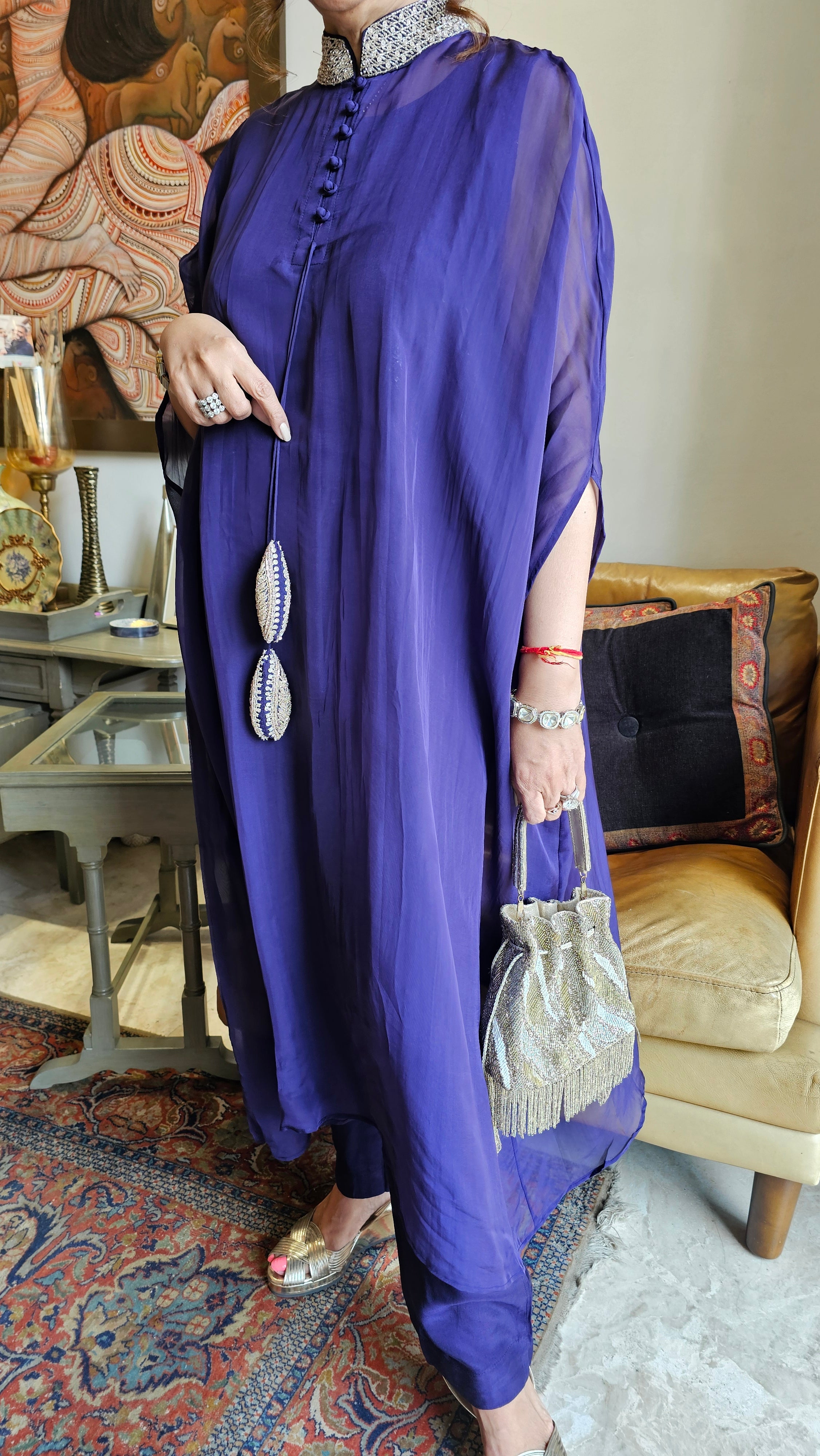 Beautiful Organza & Cotton silk Fusion Outfit with Cudana & Zardozi Handwork