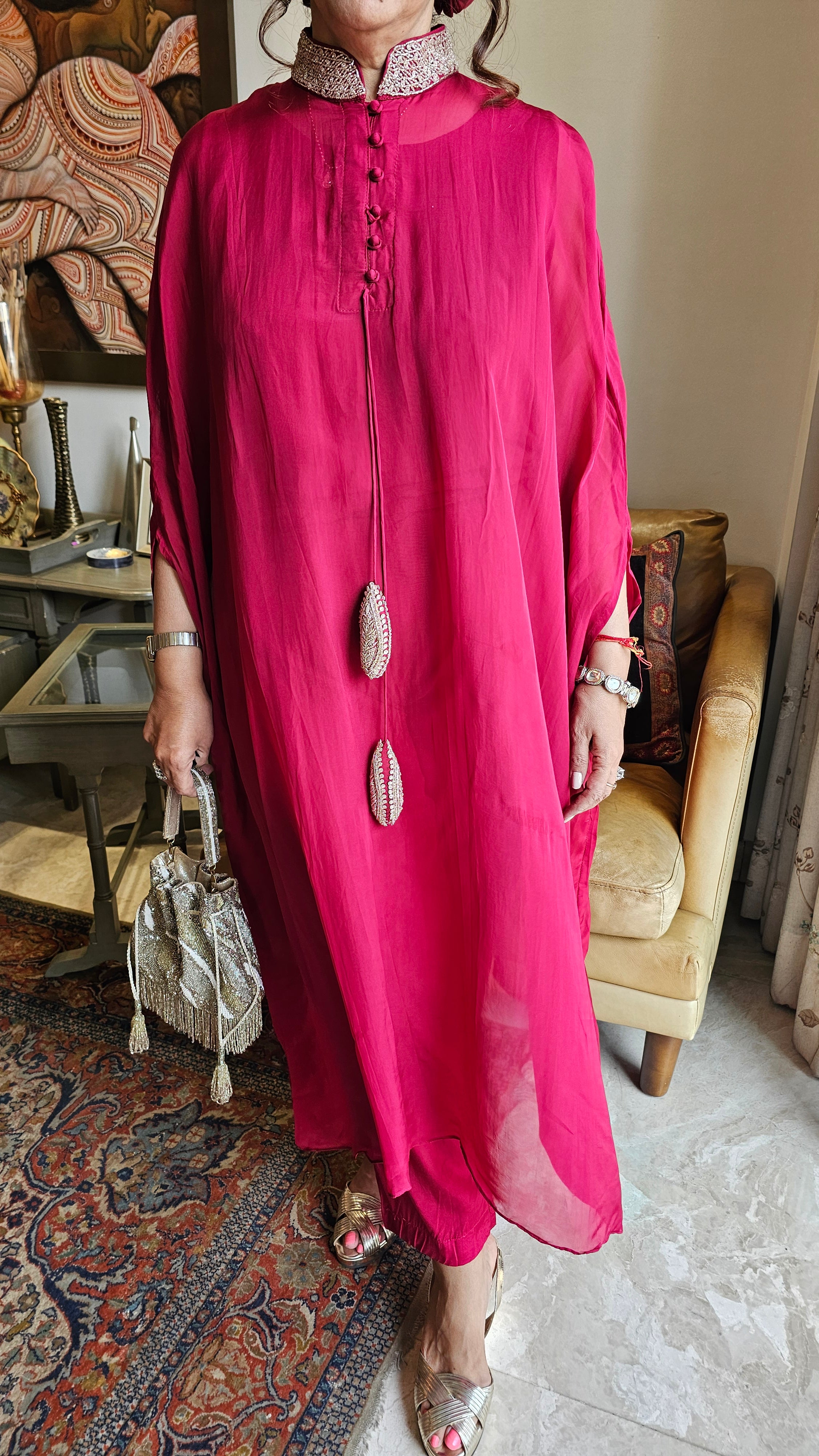 Beautiful Organza & Cotton silk Fusion Outfit with Cudana & Zardozi Handwork