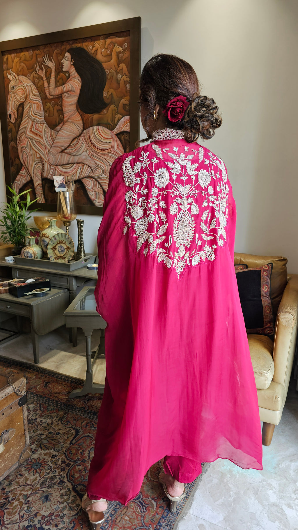 Beautiful Organza & Cotton silk Fusion Outfit with Cudana & Zardozi Handwork