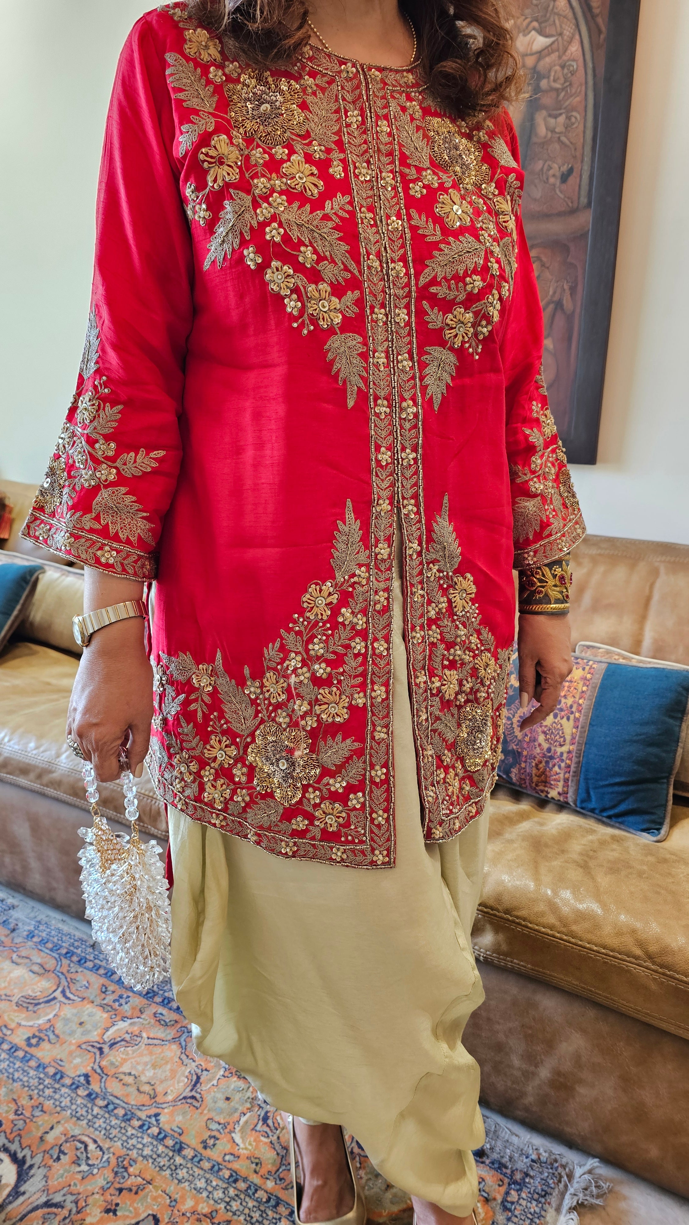 Beautiful Blended Silk Fusion Outfit with Gorgeous Handwork