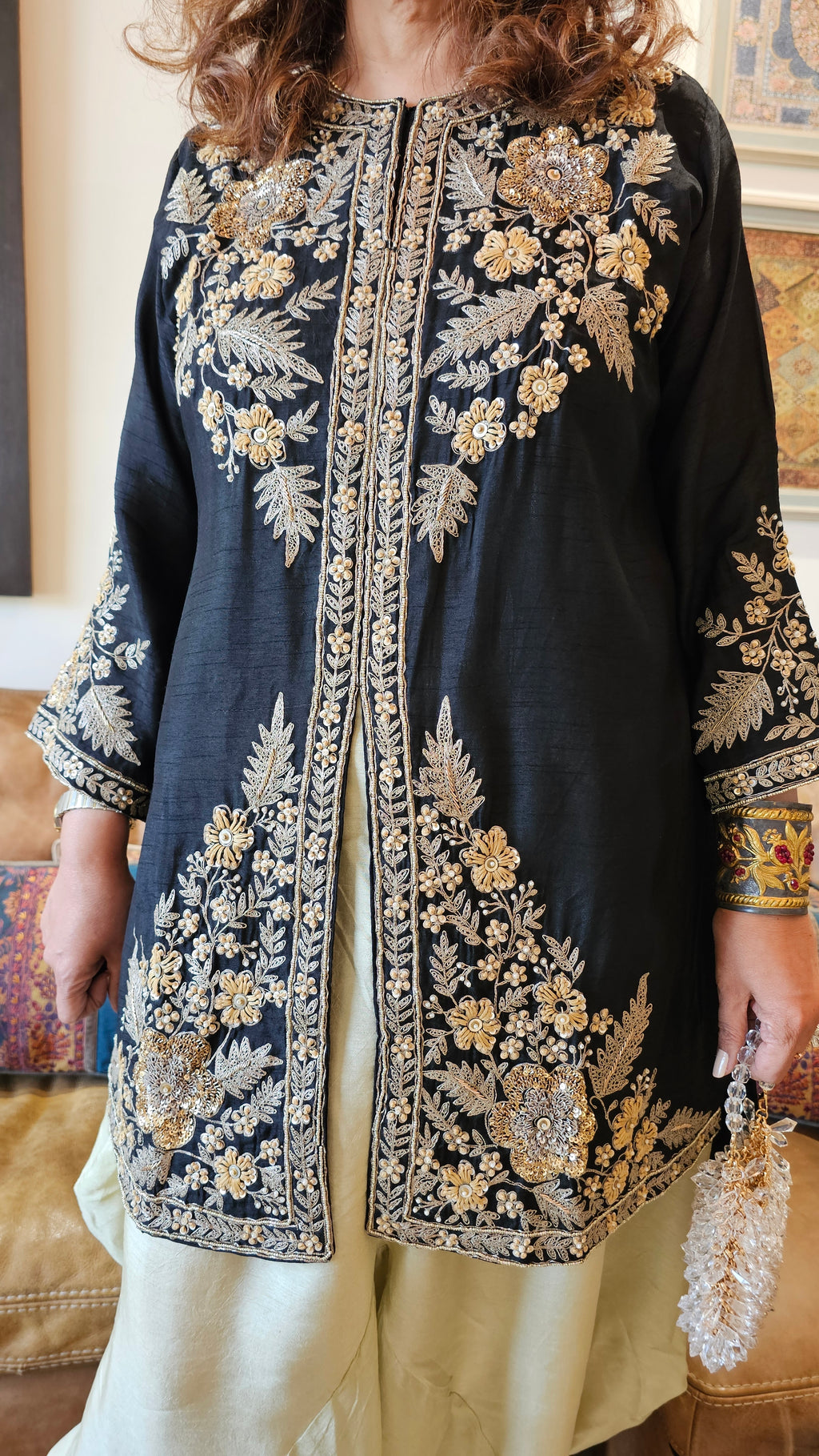Beautiful Blended Silk Fusion Outfit with Gorgeous Handwork