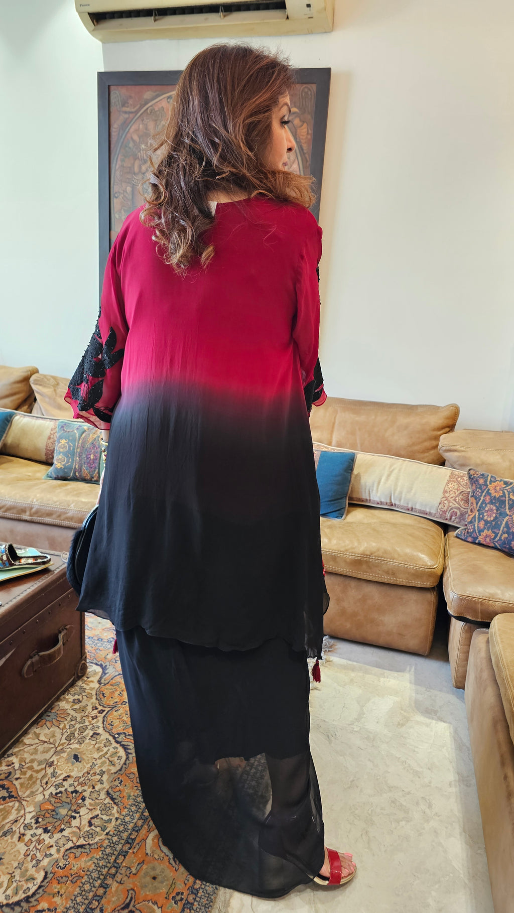 Beautiful Tie & Dye Chinon Crepe With Patch Work and Hand Embroidery