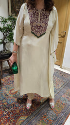 Beautiful Tissue Kaftan With Hand Embroidered Neck in Zardozi, Dabka & Moti Work