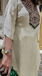 Beautiful Tissue Kaftan With Hand Embroidered Neck in Zardozi, Dabka & Moti Work