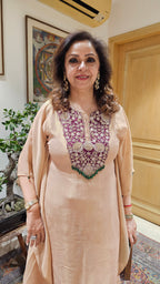 Beautiful Tissue Kaftan With Hand Embroidered Neck in Zardozi, Dabka & Moti Work
