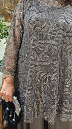 Beautiful Bead Work Top Teamed With Satin Flared Pants & Satin Inner