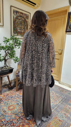 Beautiful Bead Work Top Teamed With Satin Flared Pants & Satin Inner