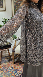 Beautiful Bead Work Top Teamed With Satin Flared Pants & Satin Inner