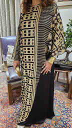 Stunning Satin Dress With Attached Embroidered Cape in Gold Embroidery