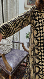 Stunning Satin Dress With Attached Embroidered Cape in Gold Embroidery