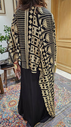 Stunning Satin Dress With Attached Embroidered Cape in Gold Embroidery