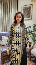 Stunning Satin Dress With Attached Embroidered Cape in Gold Embroidery