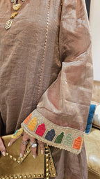 A 3 Piece Outfit in Velvet and Tissue Dressed With Jewelled Pieces and Embroidered Borders