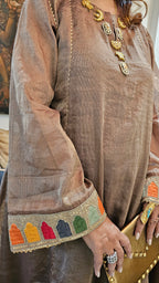 A 3 Piece Outfit in Velvet and Tissue Dressed With Jewelled Pieces and Embroidered Borders