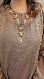 A 3 Piece Outfit in Velvet and Tissue Dressed With Jewelled Pieces and Embroidered Borders