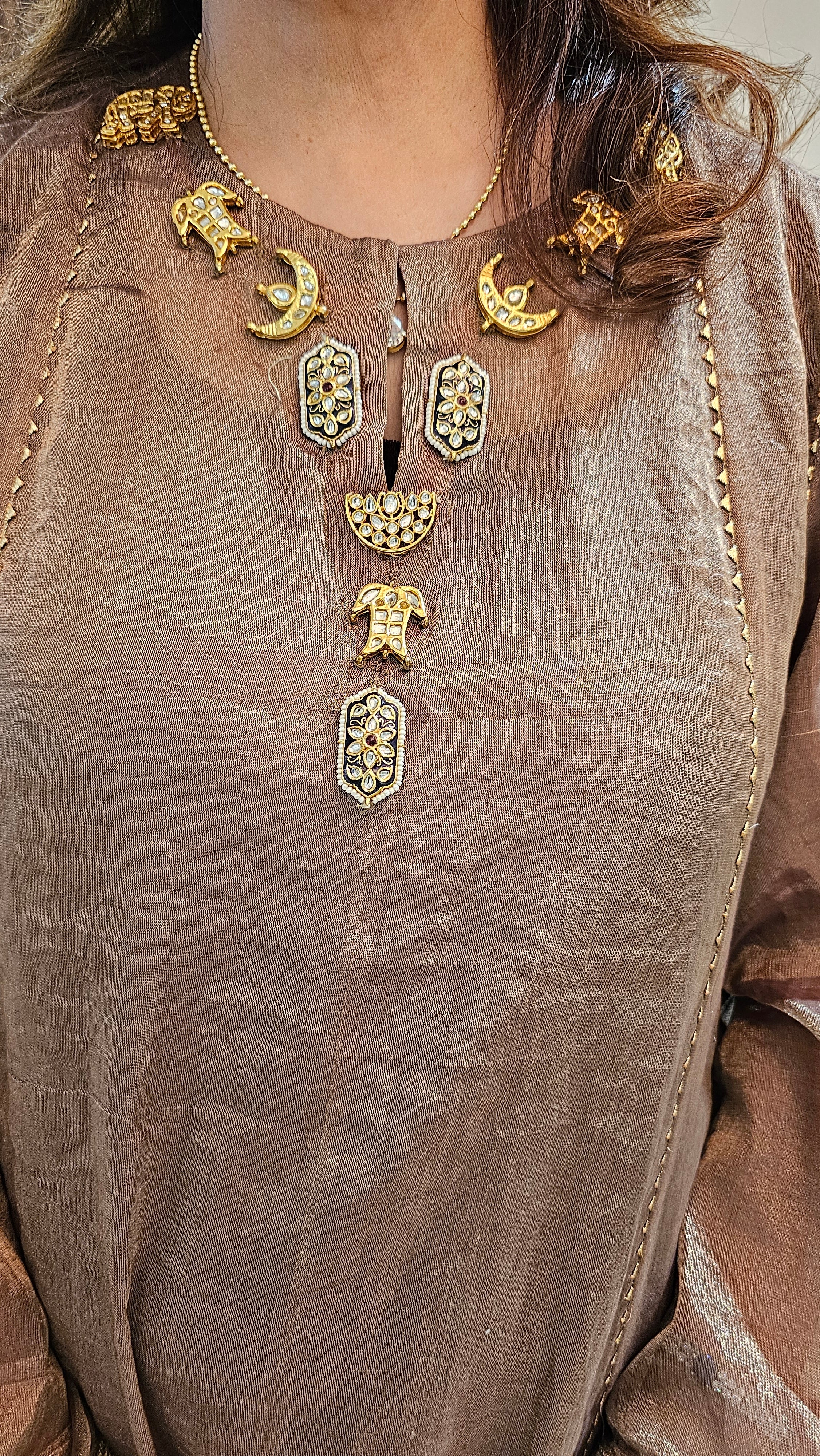 A 3 Piece Outfit in Velvet and Tissue Dressed With Jewelled Pieces and Embroidered Borders