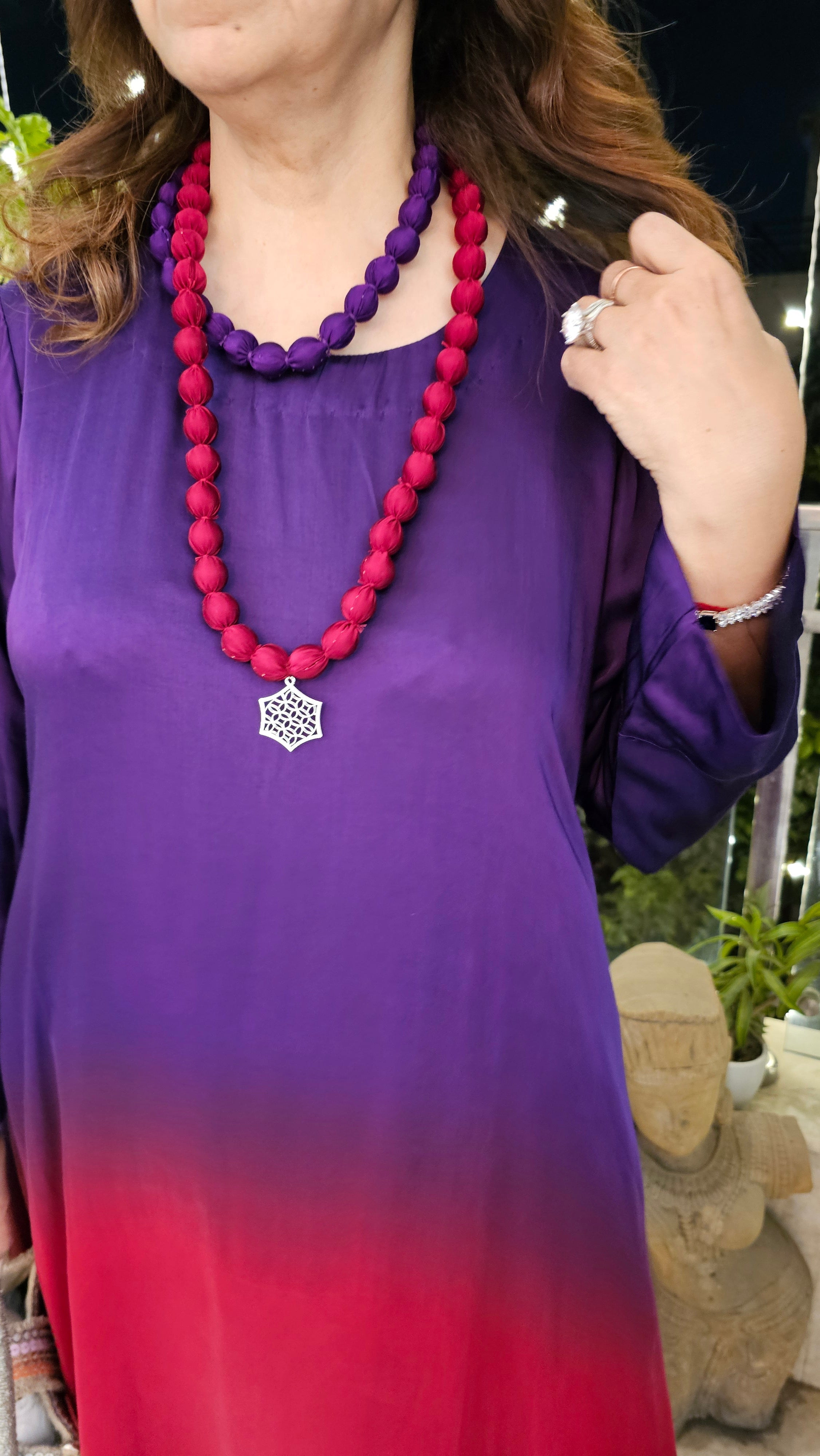 Gorgeous Semi Formal Satin Outfit With Ombre Dyed Comes With Necklace