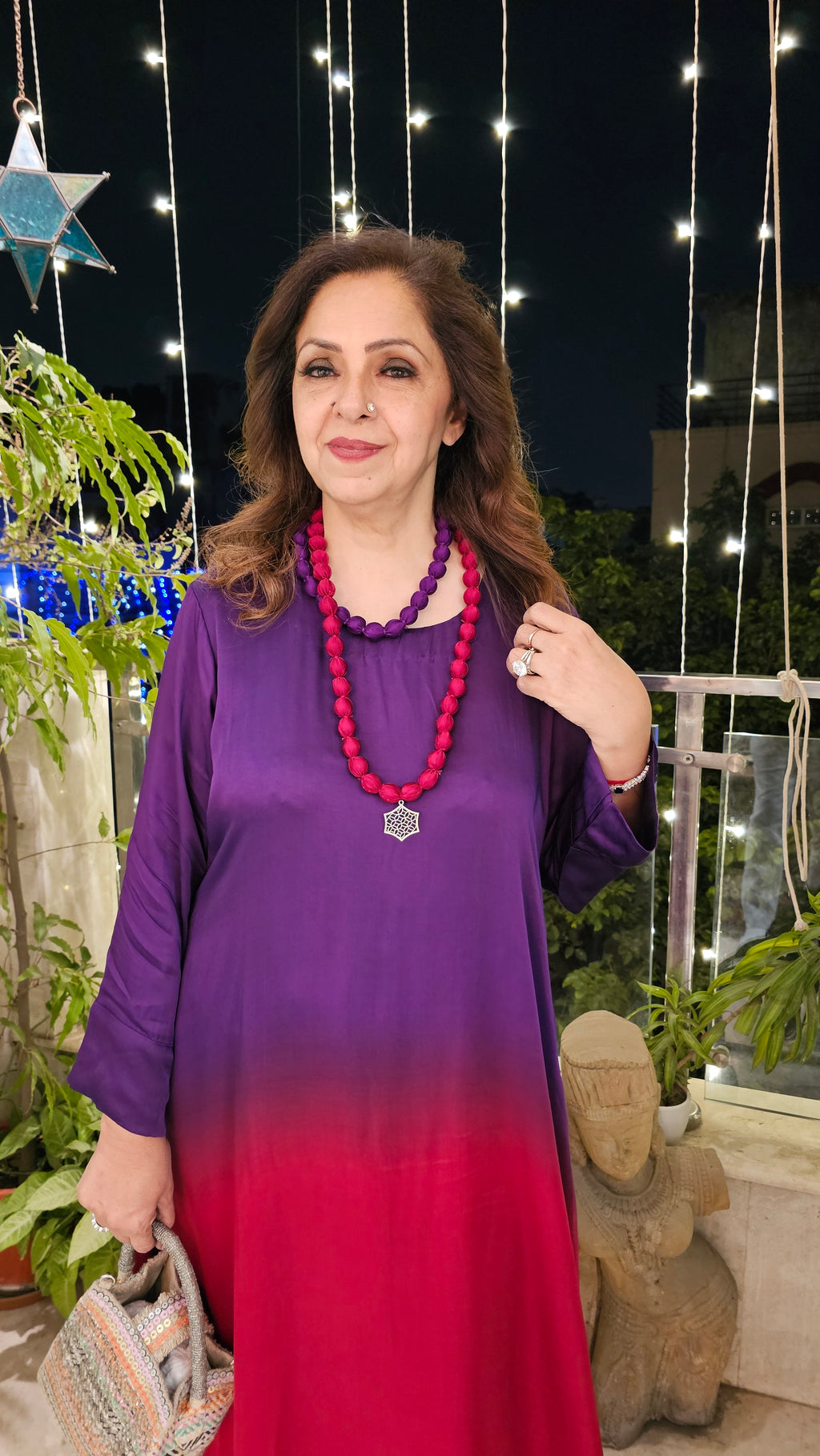 Gorgeous Semi Formal Satin Outfit With Ombre Dyed Comes With Necklace