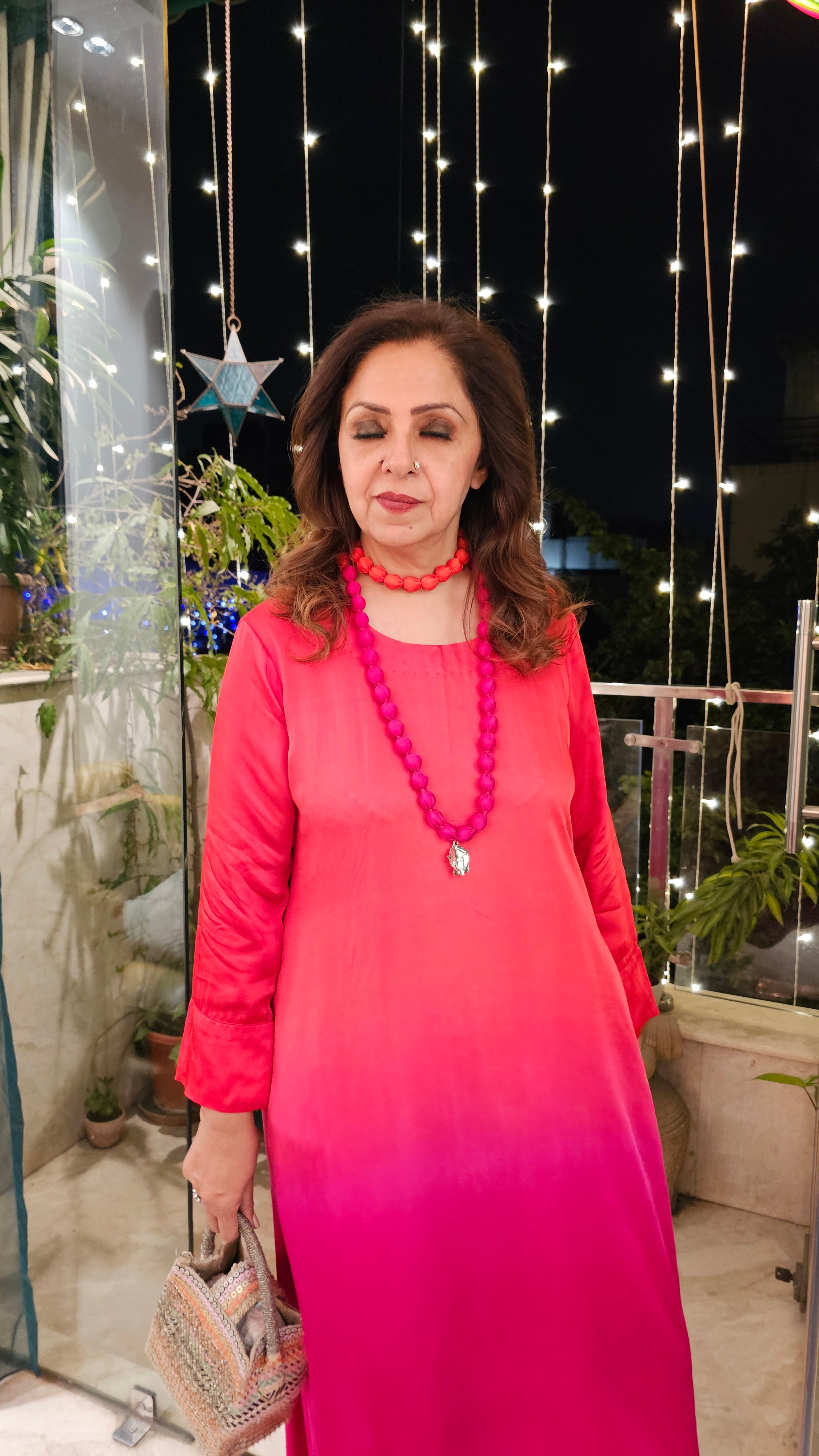 Gorgeous Semi Formal Satin Outfit With Ombre Dyed Comes With Necklace