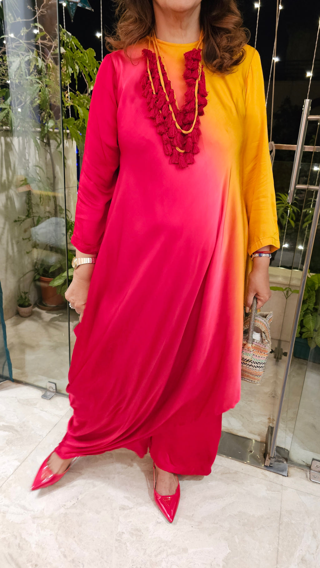 Beautiful Ombre dyed satin Outfit with Necklace