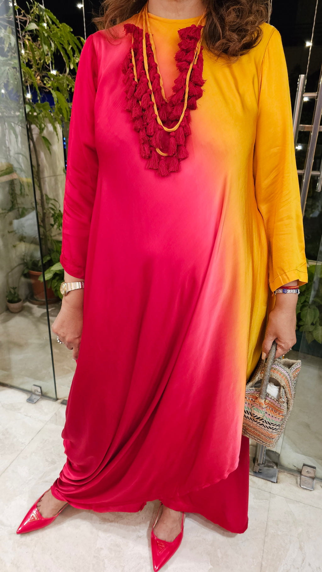 Beautiful Ombre dyed satin Outfit with Necklace