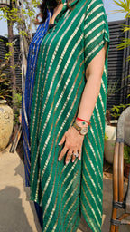 Beautiful Dual Color Mal Chanderi Golden Striped Three Piece Outfit