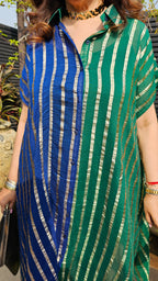 Beautiful Dual Color Mal Chanderi Golden Striped Three Piece Outfit