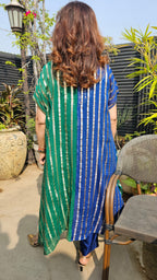 Beautiful Dual Color Mal Chanderi Golden Striped Three Piece Outfit