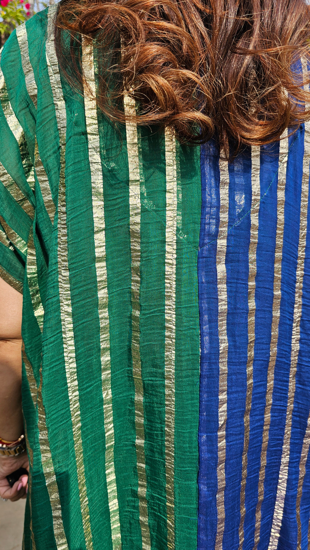 Beautiful Dual Color Mal Chanderi Golden Striped Three Piece Outfit