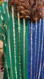 Beautiful Dual Color Mal Chanderi Golden Striped Three Piece Outfit