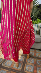 Beautiful Dual Color Mal Chanderi Golden Striped Three Piece Outfit