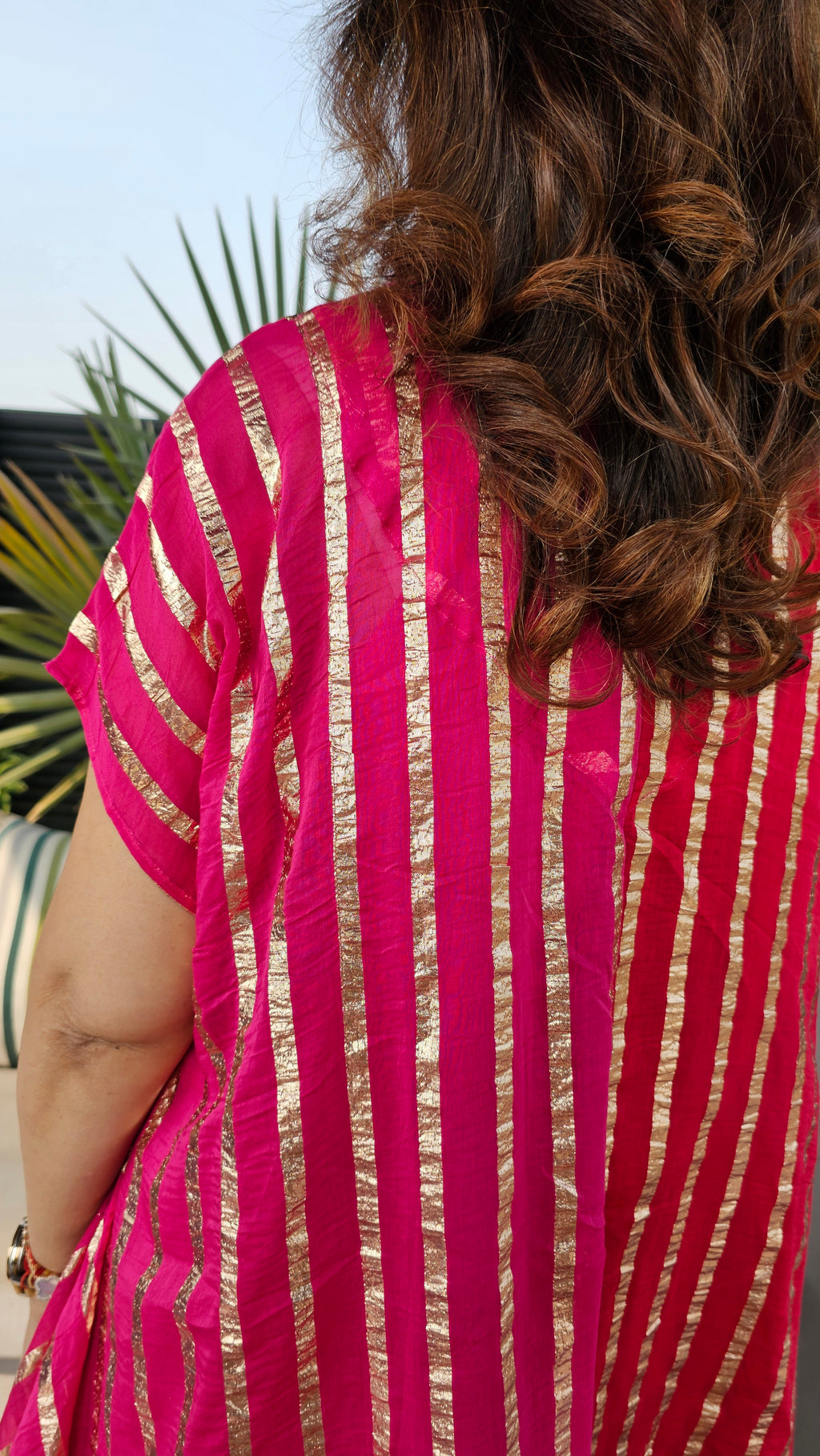 Beautiful Dual Color Mal Chanderi Golden Striped Three Piece Outfit