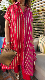 Beautiful Dual Color Mal Chanderi Golden Striped Three Piece Outfit