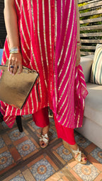 Beautiful Dual Color Mal Chanderi Golden Striped Three Piece Outfit