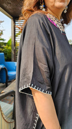 Stunning Blended Raw Silk Ombre Dyed Hand Embroidered Kaftan Style Outfit With Drape Skirt