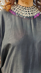 Stunning Blended Raw Silk Ombre Dyed Hand Embroidered Kaftan Style Outfit With Drape Skirt